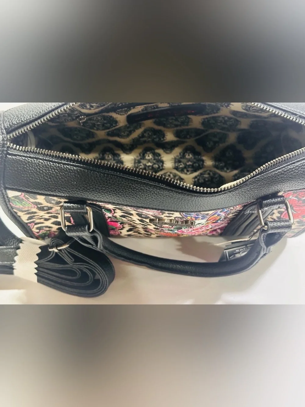 Ed Hardy Floral Skull Leopard Print Satchel - Handbag
